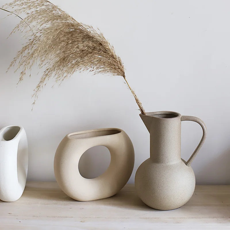 Nordic Ins Ceramic Vase Art Vases Vegetarian Ceramic Flower Pot Creative Homestay Dry Flower Arrangement Ornaments Dining Table