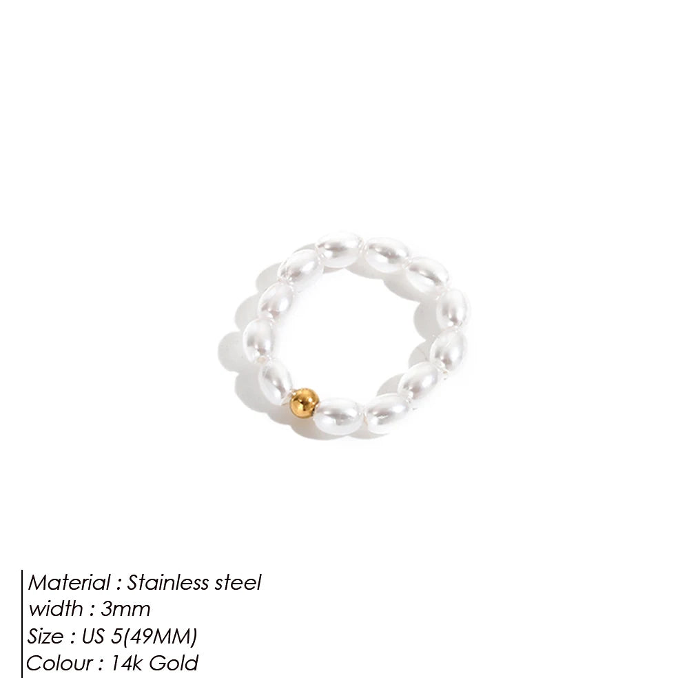 eManco Korean Imitation Pearl Minimalist Pearl Finger Ring White Round Pearl Ring Wedding Anniversary Gift