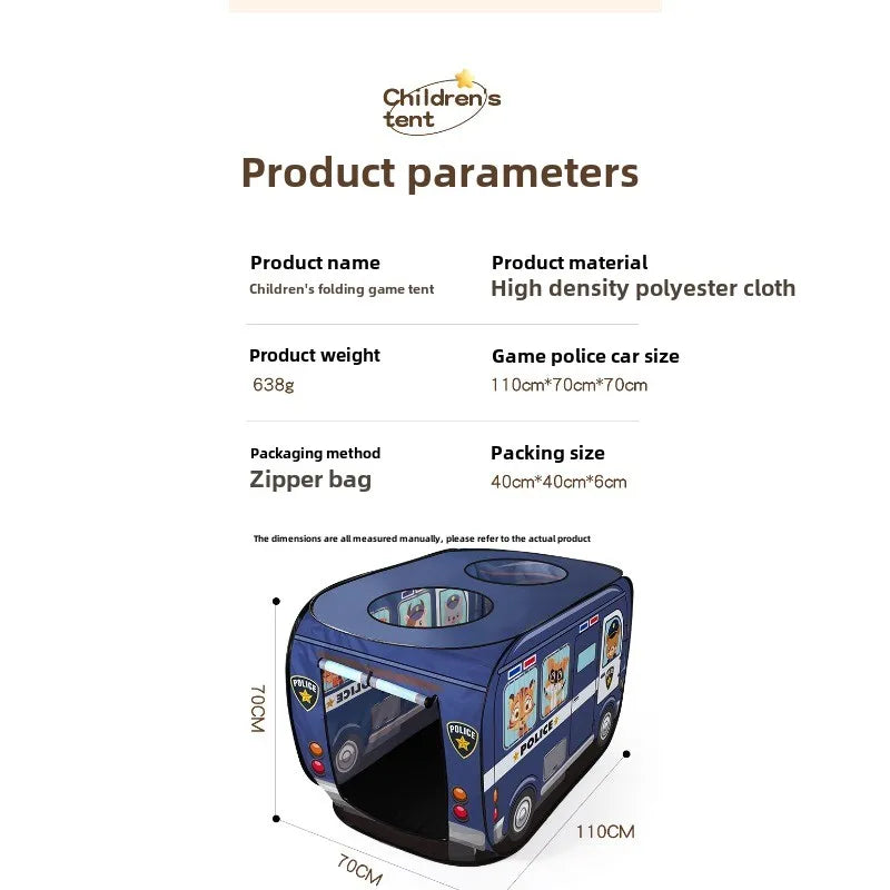 Camping Children's Play Foldable Tent Popup Playhouse Fire Truck Police Car Kids Tent Car for Indoor Outdoor Game Bus Toys House