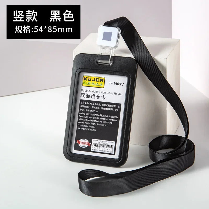 Cards Slots Double-sided Staff Work Card Cover Pass Access Card Holder Name Badge Holder ID Tag Bus Card Sleeve with Lanyard