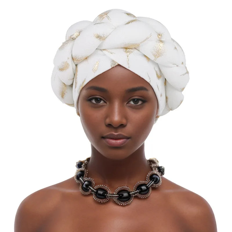 Feather Braid Turban Caps for Women Muslim Headwear Headscarf Bonnet Female Head Wraps African Indian Hat Turbante Mujer