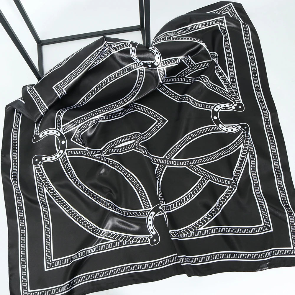 Silk Head Scarf Women Luxury Fashion Hair Scarve Summer Foulard Femme Satin Shawl Kerchief 90cm Square Headscarf Bandana Cheveux