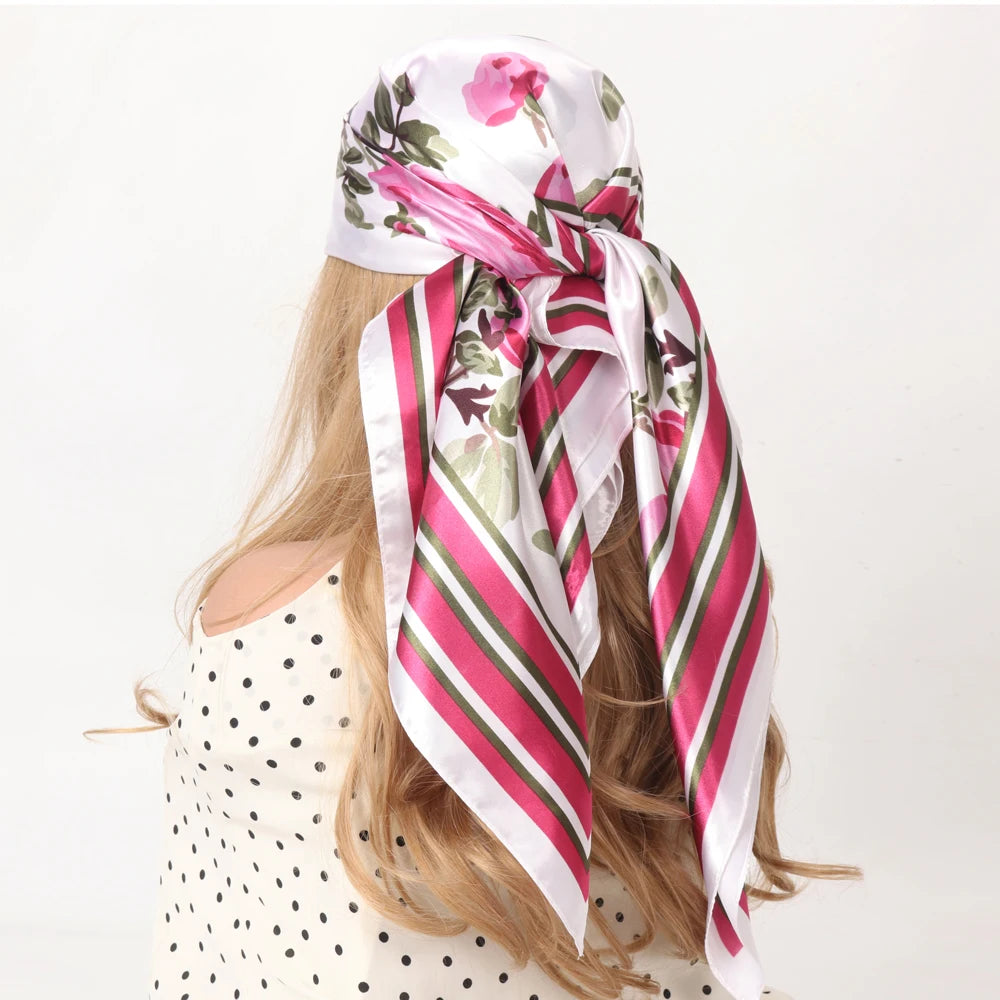 Silk Head Scarf Women Luxury Fashion Hair Scarve Summer Foulard Femme Satin Shawl Kerchief 90cm Square Headscarf Bandana Cheveux