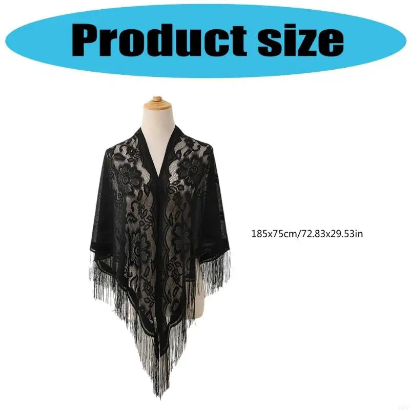 15YC Stylish Lace Ponchos with Fringed Edges Multiuse Shawl for Various Outfit Eye Catching Sunproof Triangle Shoulder Wrap