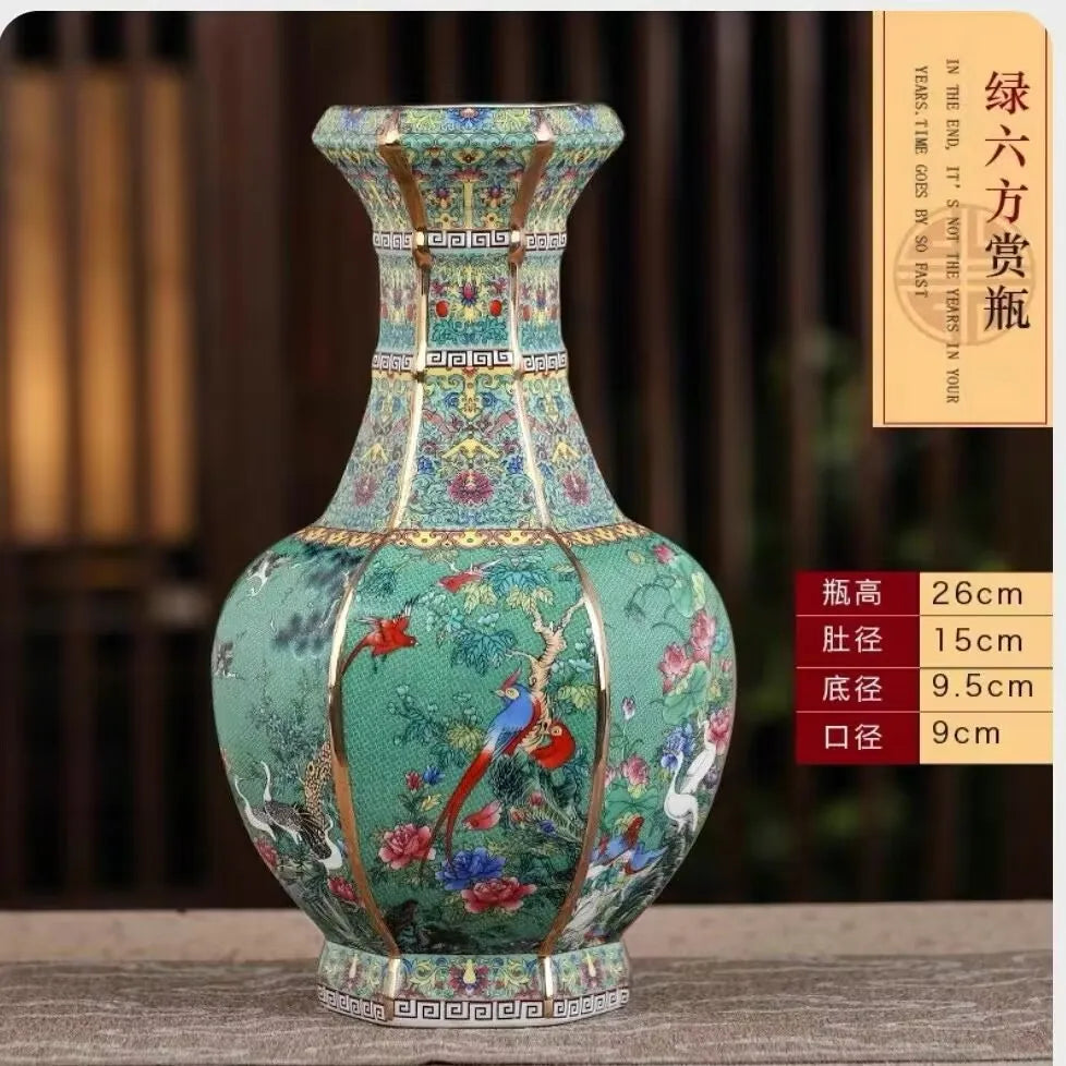 Chinese Ancient Enamel Color Flower Bird Ceramic Vase Collection Decoration Art Home Desk Retro Ornament Antique Porcelain Items