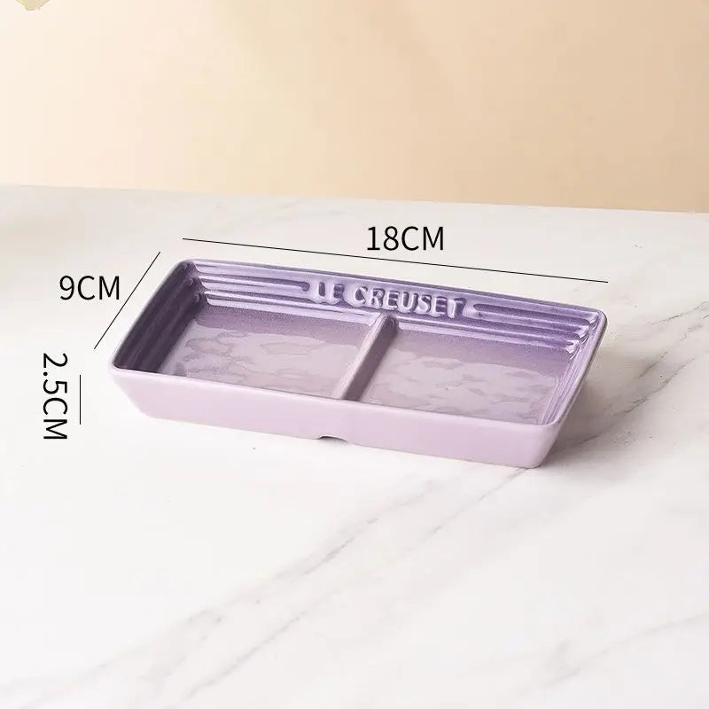 Color Japanese Style Grid Dipping Dish Seasoning Dish Ceramic Pickled Vegetables Snacks Separated Barbecue Dipping Home Use