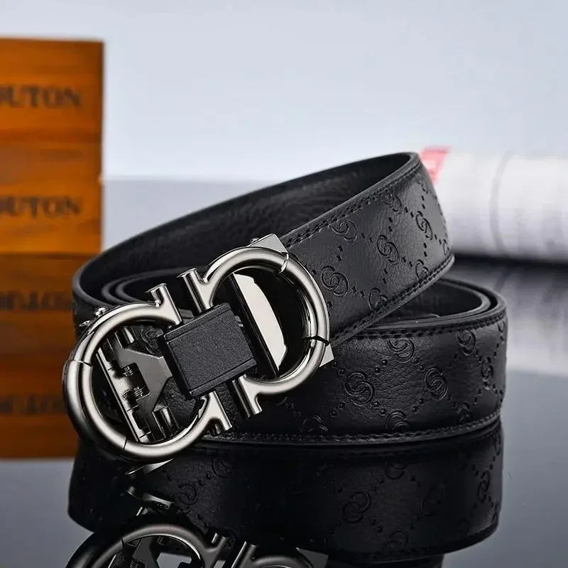 Men's minimalist high-end leather alloy fully automatic buckle head versatile Korean business European and American waist belt