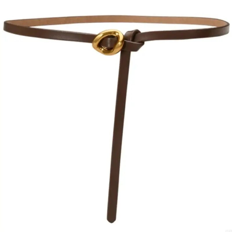 652F Selfknotted Thin Belt Aesthetic Leather Belt Waistband Decorative Skinny Belt for Shirt Dress Elegant Office Formal Belt