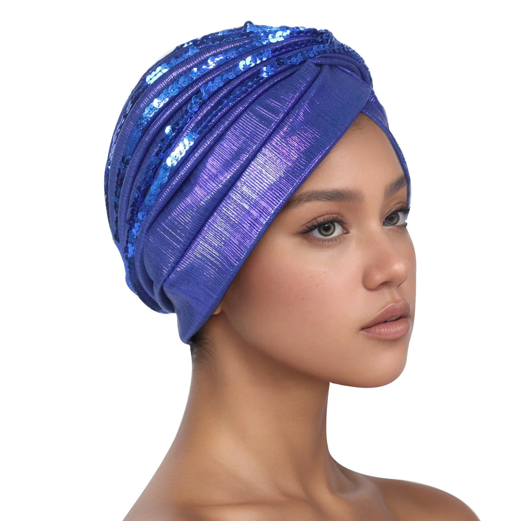 Women's Head Wraps Muslim Headscarf Cap India Hat Ready Hijab Bonnet Turbante Mujer Summer Breathable Sequins Turban Cap
