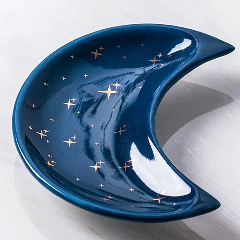 Nordic Ceramic Moon Shape Small Jewelry Dish Earrings Necklace Ring Storage Plates Fruit Dessert Display Bowl Decoration Tray