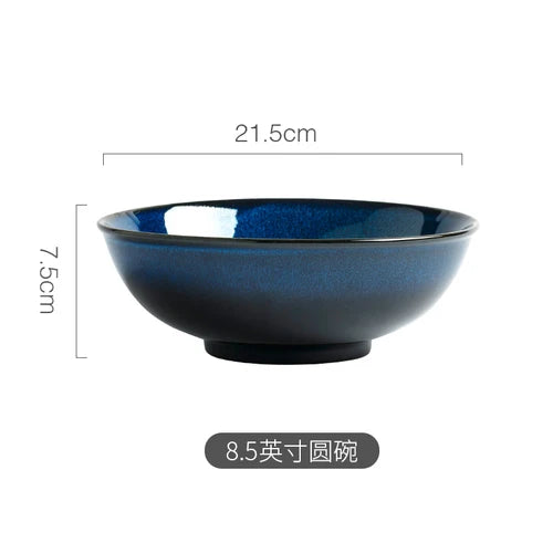 Japanese Blue Kiln Change Ceramic Tableware American Tableware Retro Household Dishes Set Rice Bowl Dishes Restaurant Plate