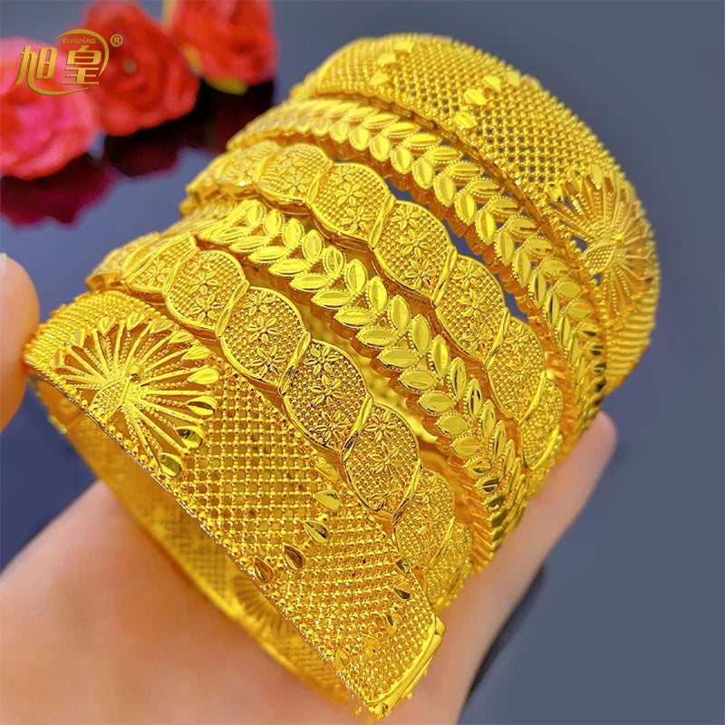 XUHUANG Indian Luxury  Bangles Bracelet Jewelry for Women Wedding Dubai 24k Gold Color Charm Accessories for Arabic Party Gifts