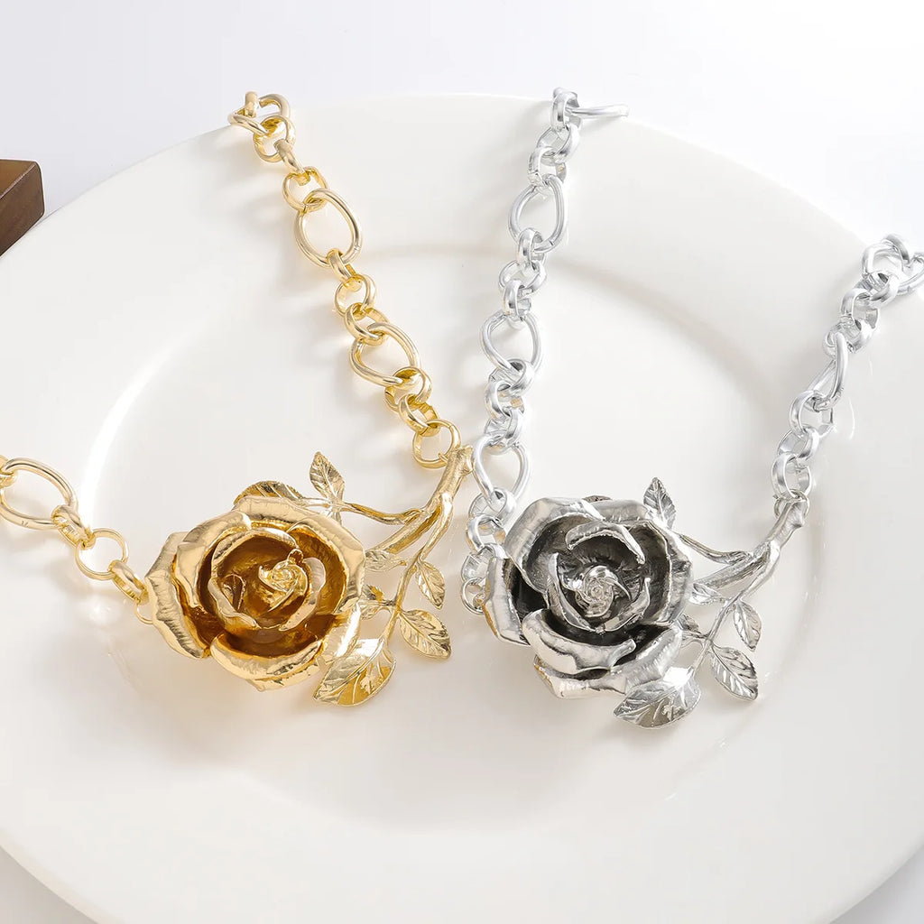 INS New Exaggerated Heavy Metal Wind Rose Pendant Necklace Bold Hip Hop Party Jewelry for Women
