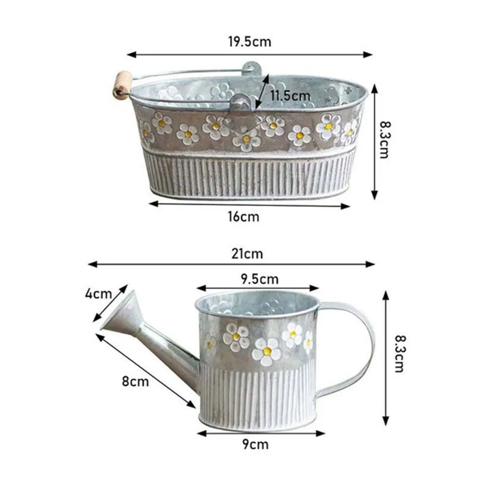 Embossed Vintage Iron Flower Pot Desktop Flowers Vase Plant Hanging Balcony Plant Bucket Planting Home Garden Decorations