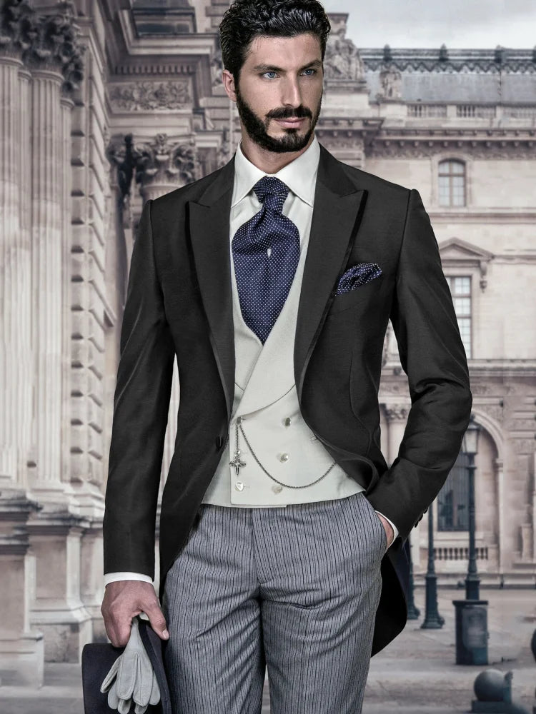 Men Suit Navy Blue 3 Pieces Double Button Business Casual For Wedding Birthday Banquet Work Tuxedo Set Jacket Vest With Pants