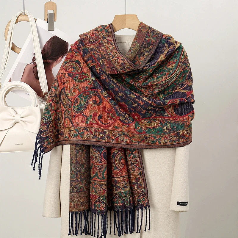 New Shawl Warm Winter Scarf Hijab Women Print Paisley Cashmere Pashmina Thick Wrap Head Neck Foulard Luxury 2024 Blanket Echarpe