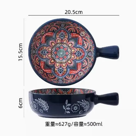 New Bohemian Style Ceramic Household Dishes with Handles Bowls Dishes and Household Dishes Set