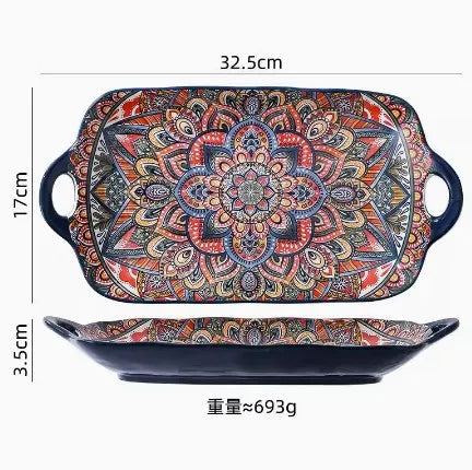 New Bohemian Style Ceramic Household Dishes with Handles Bowls Dishes and Household Dishes Set