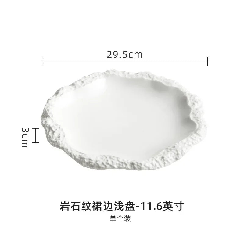 Rock Patterned Plate Household Ceramic Flat Plates Main Dish Steak Salad Dishes Dessert Trays Creative Restaurant Home Tableware