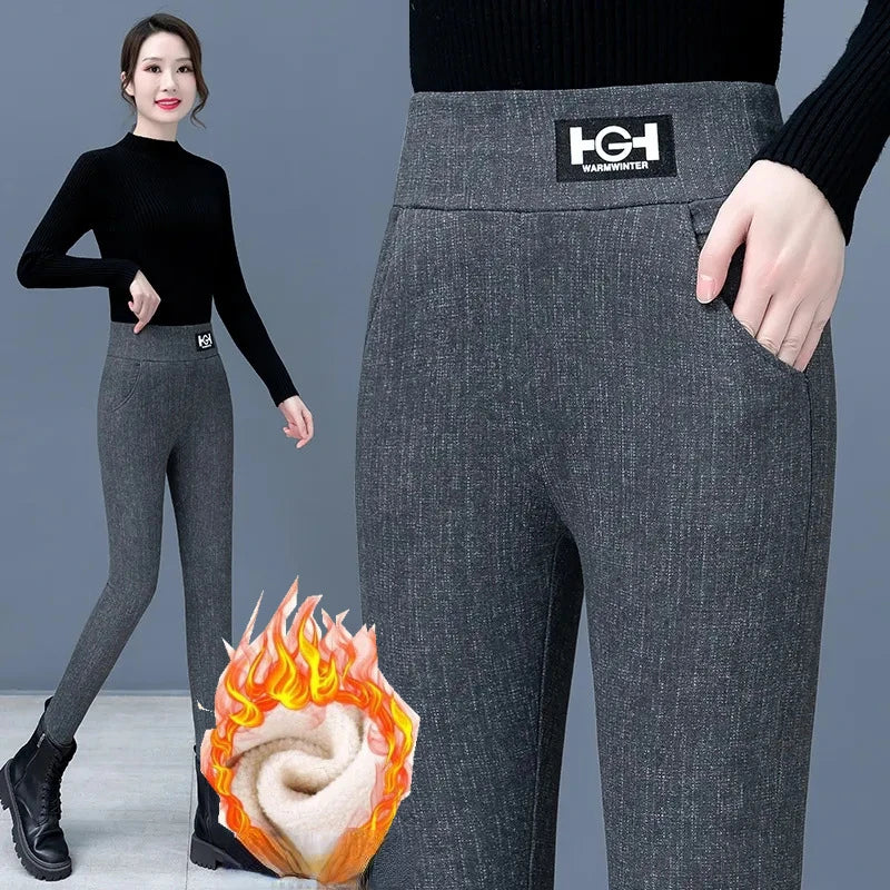 Lamb Wool Leggings Women High Waist Warm Leggings Outdoor Walking Casual Pants Stretchy Skinny with Pocket Elegant Leggings