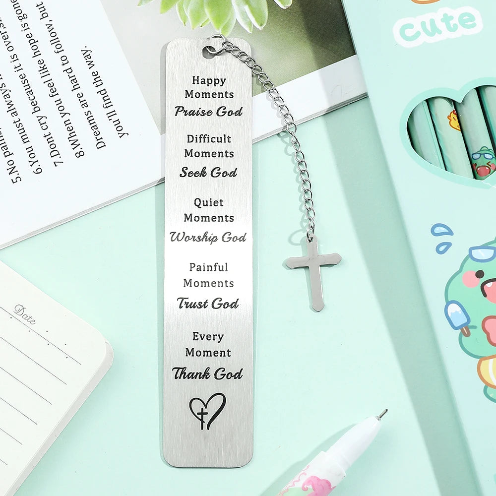 Stainless Steel Bible God Bookmarks with Cross Tassel Book Lover Gifts Reading Supplies Bible Reading Studying Accessories Gifts
