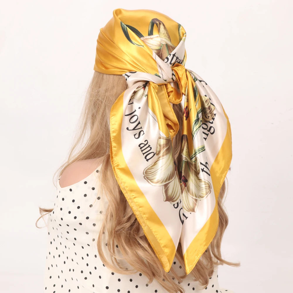 Silk Head Scarf Women Luxury Fashion Hair Scarve Summer Foulard Femme Satin Shawl Kerchief 90cm Square Headscarf Bandana Cheveux