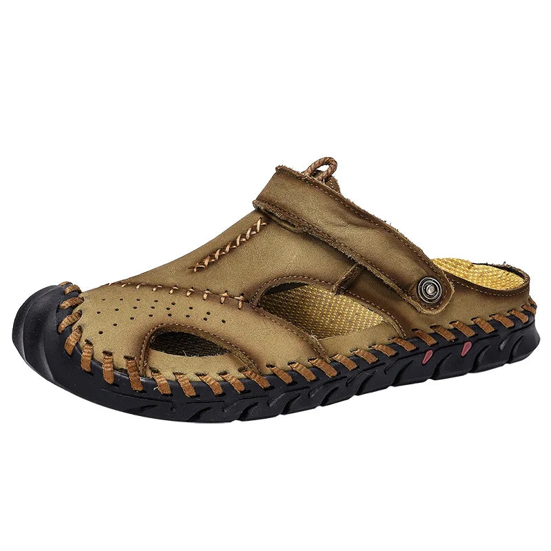 2022 New Summer Men's Sandals Soft Comfortable Breathable Leather Sandals Men Outdoor Beach Sports Sandals Plus Size Men's Shoes