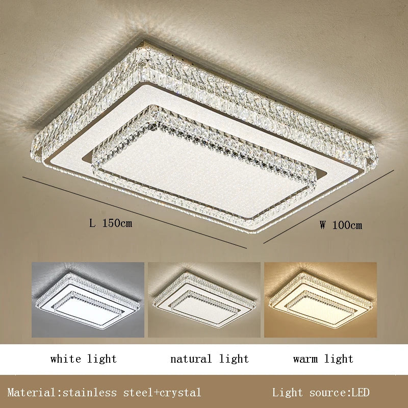 Round Crystal Led Ceiling Lamp 2024 Luxury Minimalist Lights for Bedroom Rectangle Ceiling Chandelier
