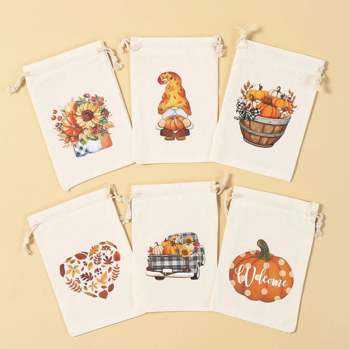 6pcs Thanksgiving Burlap Candy Bags Autumn Maple Leaf Jute Linen Treat Gift Bags for Thanksgiving Party Kids Cookies Pack Bags