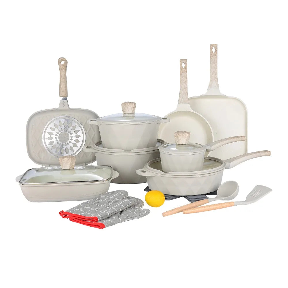 DONNOR 21pcs Pots and Pans Set Medical Stone Cookware Sets Non Stick Induction Cooker Natural Gas Kitchen Cookware Set