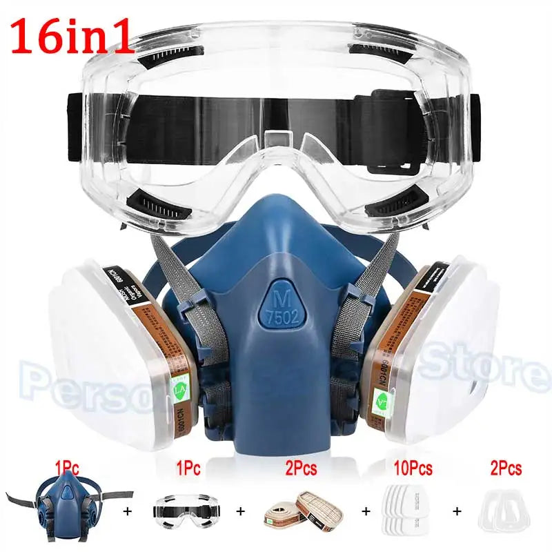 18in1 7502 Dust Gas Respirator Half Face Dust Mask For Painting Spraying Organic Vapor Chemical Gas Filter Work Safety For 3M