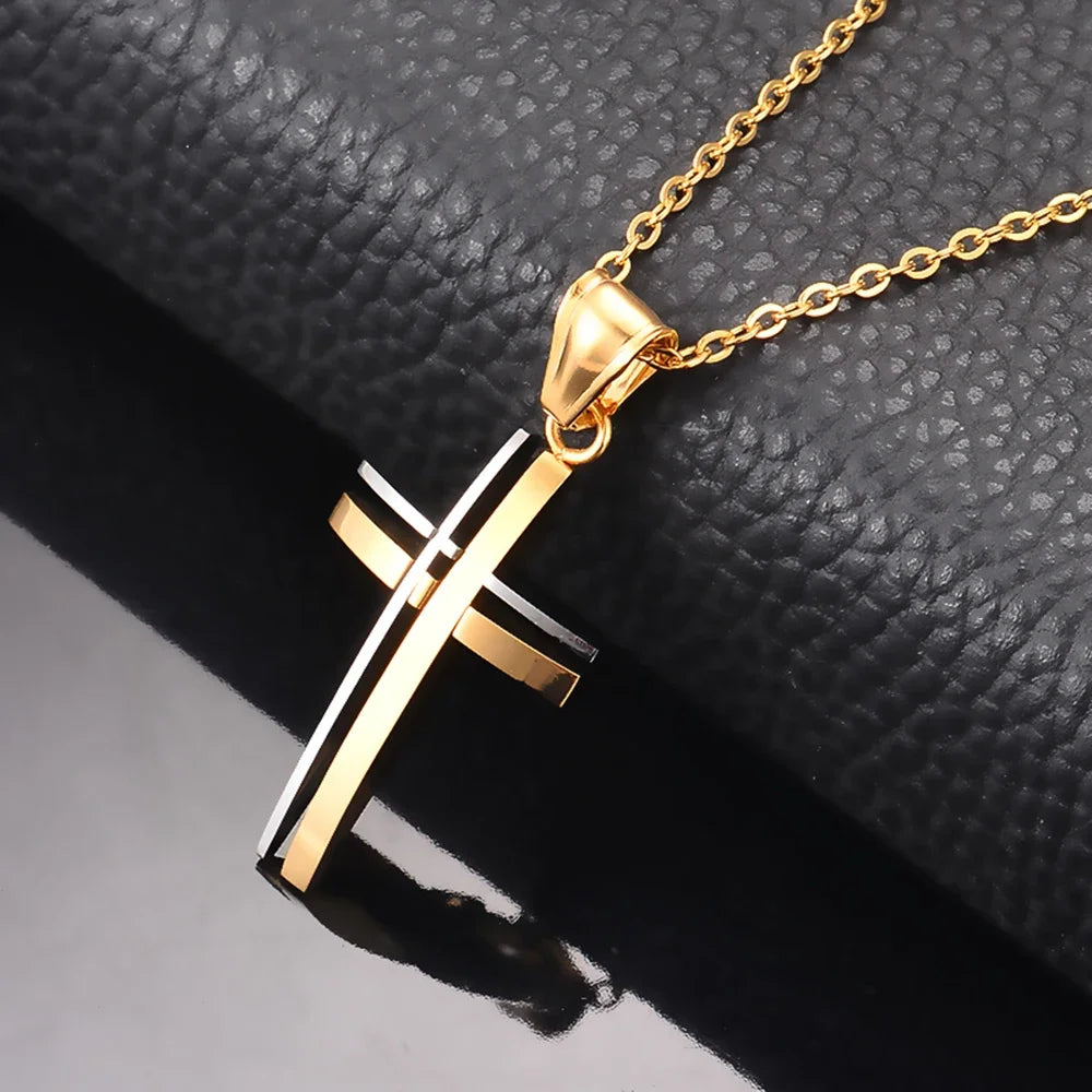 Simple Cross Necklace Stainless Steel Religious Jewelry Fashion Cross Pendant Necklace Jewelry Gift For Men Women