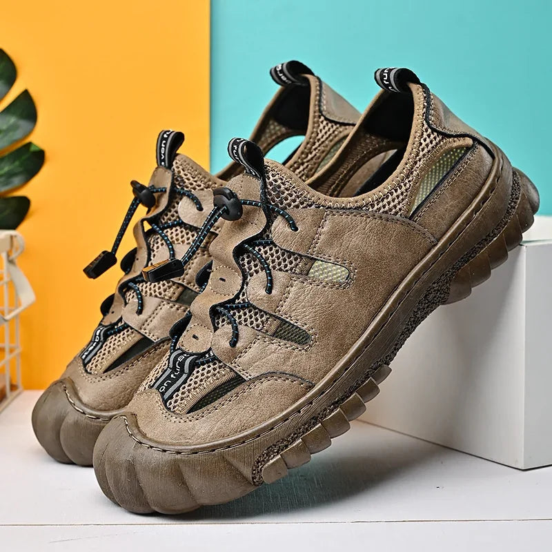 2025 Summer Men Sandals Genuine Leather Mens Casual Shoes Outdoor Men Leather Sandals for Men Beach Shoes Roman mens Shoes