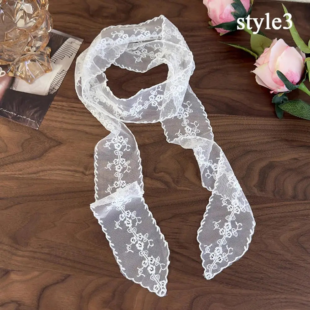 Sweet Flower Retro Lace Neck Strap Transparent Dressing Decoration Hair Band Korean Style Neckerchief Long Ribbon Head Scarf