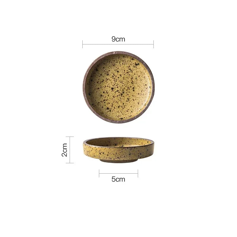 Retro Ceramic Round Sauce Dish Hot Pot Seasoning Dipping Plate Bowl Small Flavor Plates Creative Snack Vinegar Soy Sauce Dishes