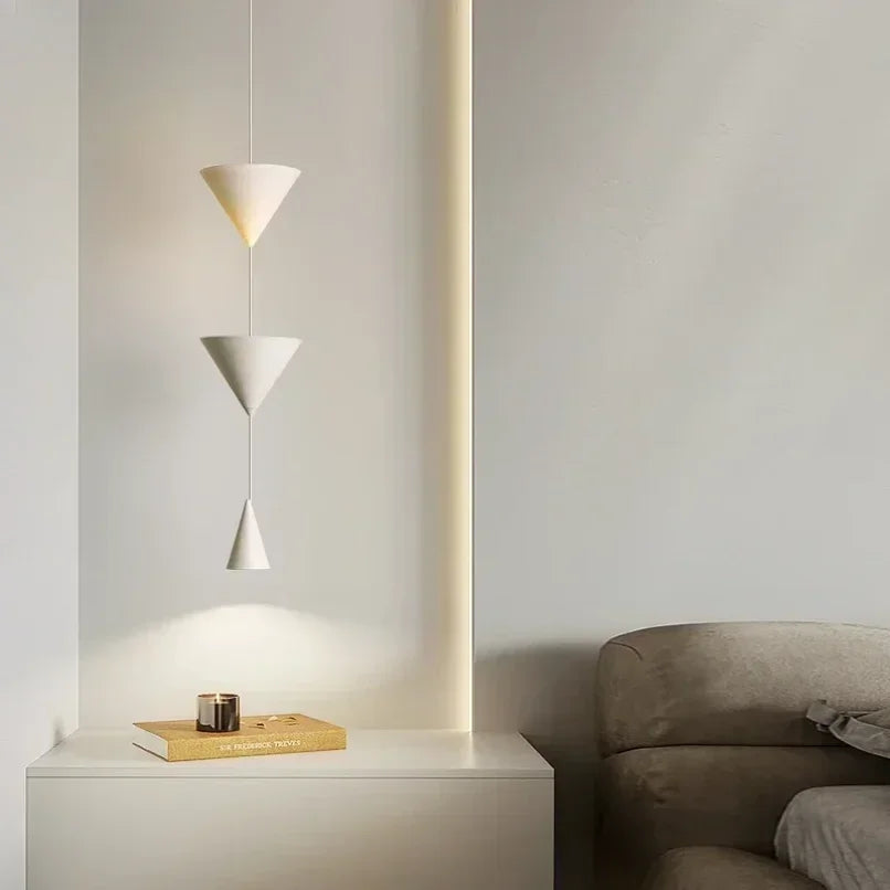 Minimalist Cone Led Pendant Lights for Bedroom Bedside Hotel Hanging Lamp Modern Ceiling Chandeliers Black White Droplight