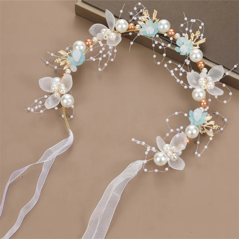 Pearl Flower Headband Bridal headdress Wedding Crown Fashion The wreath bracelet Band Tiaras Crystal Headpiece Hair Jewelrys