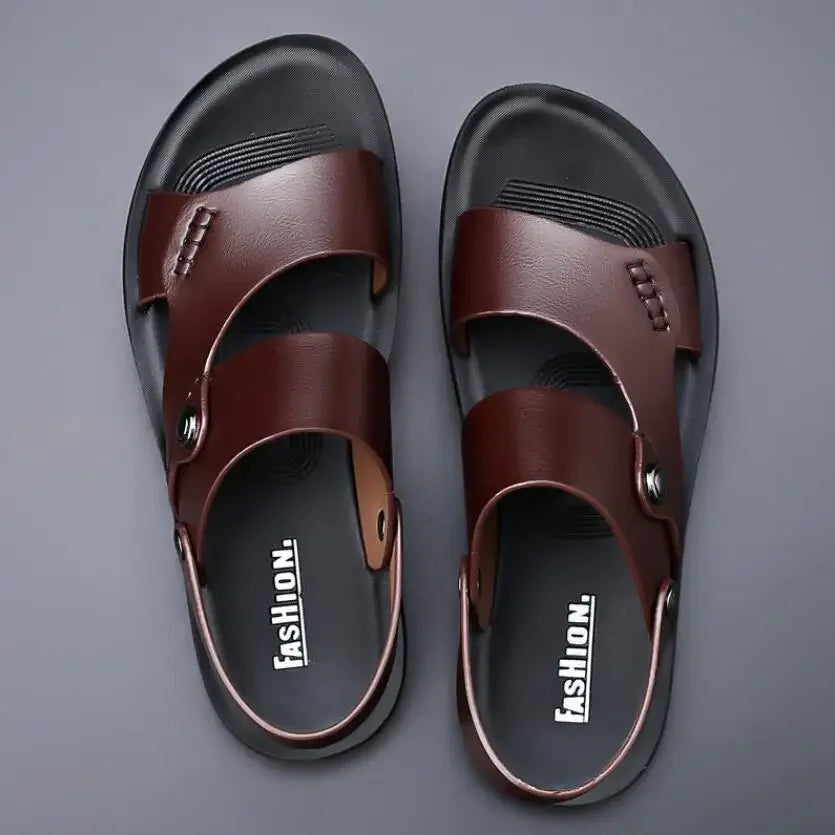 2025 Summer New Shoes for Men Fashion Genuine Leather Sandals Cow Leather Casual Slipper Man Cool Beach Shoes