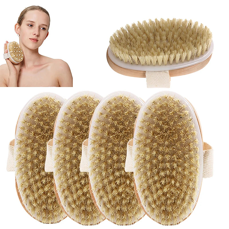 Natural Bristle Brush Soft Wet Dry Skin Body SPA Brush Bath Massager Shower Brushes Exfoliating Smoothing Skin Care Health Home