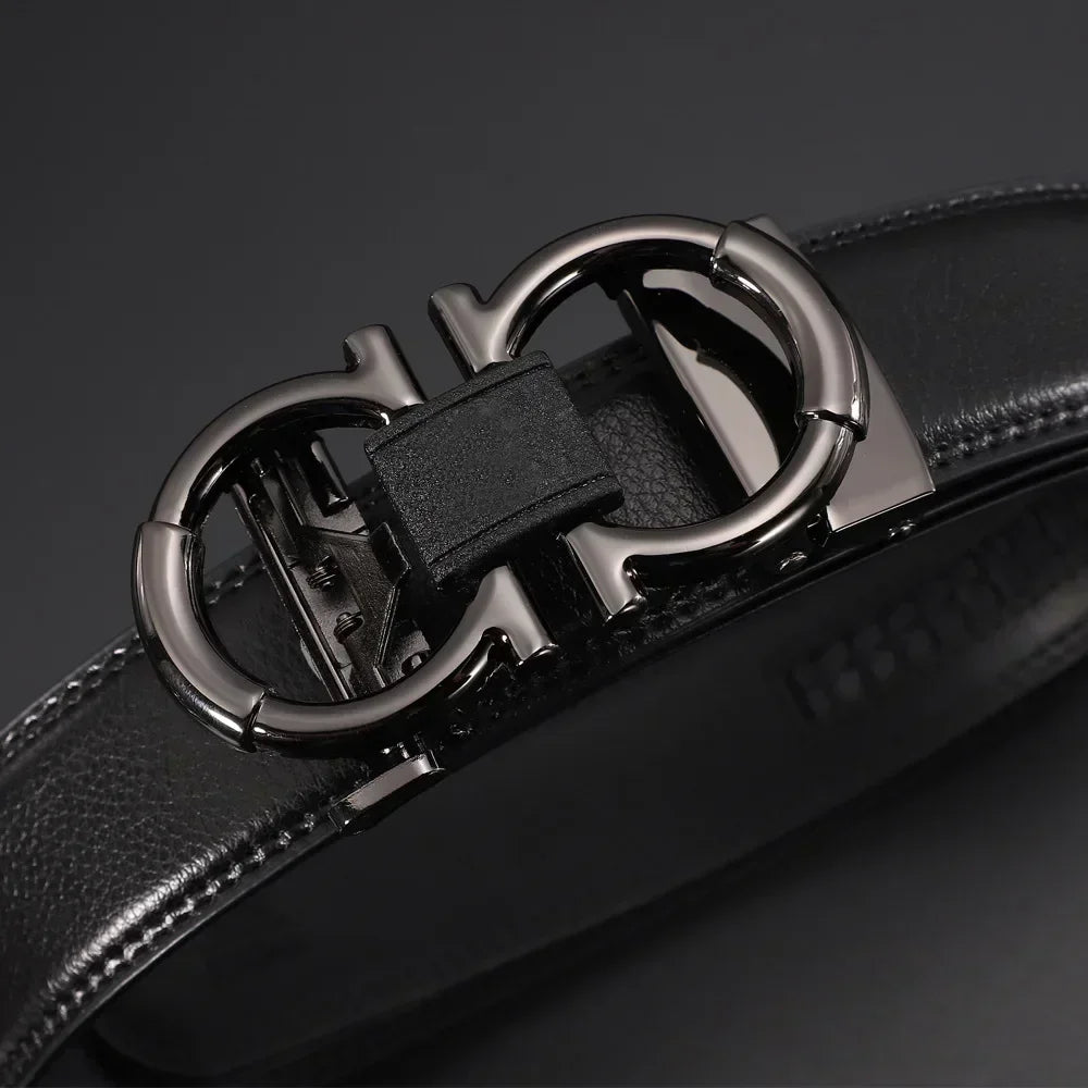 Men's minimalist high-end leather alloy fully automatic buckle head versatile Korean business European and American waist belt
