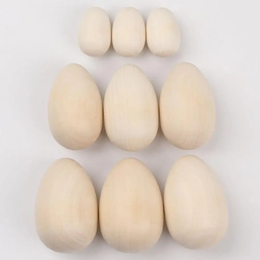 6Pcs Wooden Egg Lightweight Creative DIY Graffiti Painted Wooden Simulated Eggs Durable Natural Wood Eggs For Holiday