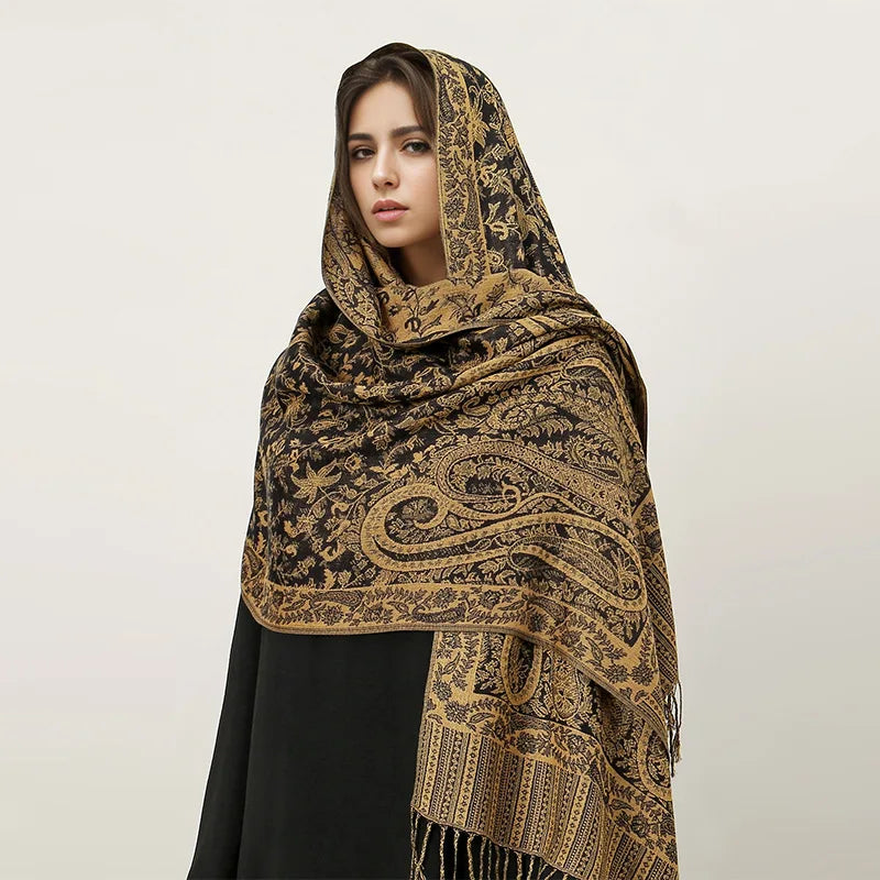 Paisley Pashmina Shawl Scarf Women Jacquard Cashew Printed Scarves Borders Female Tassel Travel Blanket Wraps Ethnic Shawls