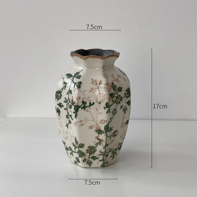 Rustic Country Ice Cracked Milk Pitcher Ceramic Vase Pastoral Scenery Ornament for Flower Arrangement Vintage Decorative Home