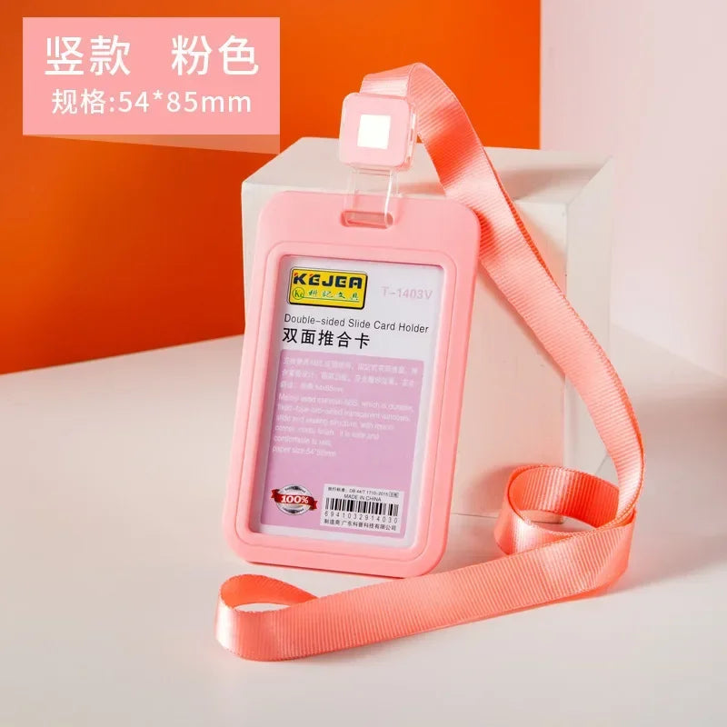 Cards Slots Double-sided Staff Work Card Cover Pass Access Card Holder Name Badge Holder ID Tag Bus Card Sleeve with Lanyard