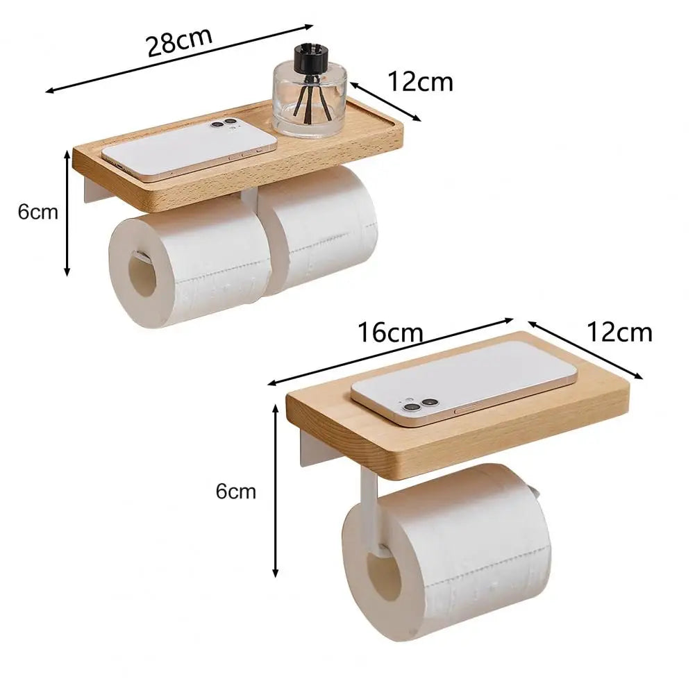Tissue Rack Space-saving Wall Mounted Punch Free Wooden Bathroom Tissue Stand Easy To Install Toilet Storage Shelf For Dorm