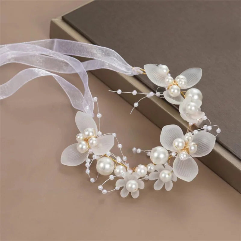 Pearl Flower Headband Bridal headdress Wedding Crown Fashion The wreath bracelet Band Tiaras Crystal Headpiece Hair Jewelrys