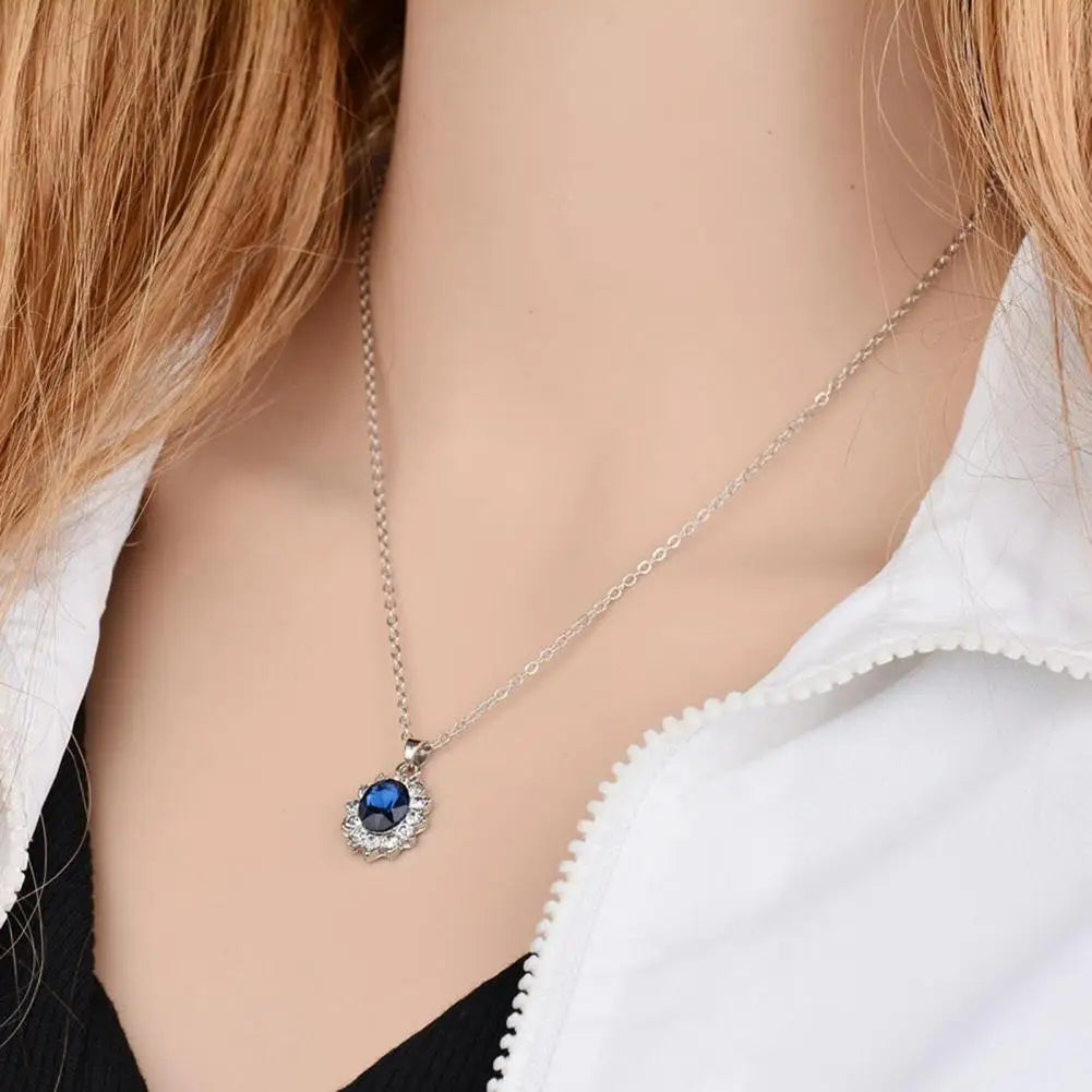 High Quality Jewelry Sets Noble Faux Sapphire Rhinestone Earrings Necklace Jewelry  One Color Necklace Jewelry for Women