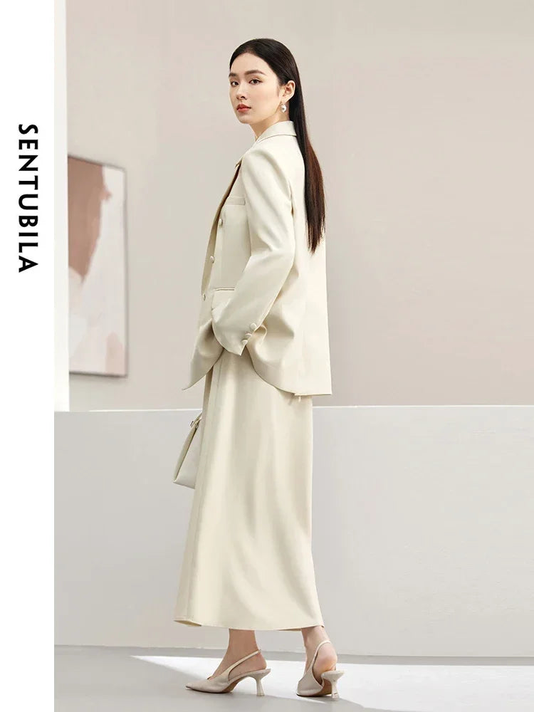 SENTUBILA 3 Piece Waistcoat Blazer Skirt Suit Women Work Office Outfits 2025 Spring Elegant Maxi Skirt Matching Set 141Z52979