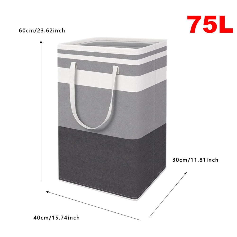 100L Dirty Clothes Bag Box Foldable Laundry Hamper Basket with Bamboo Handle&Lid with Removable Liner Bag for Laundry Room Dorm
