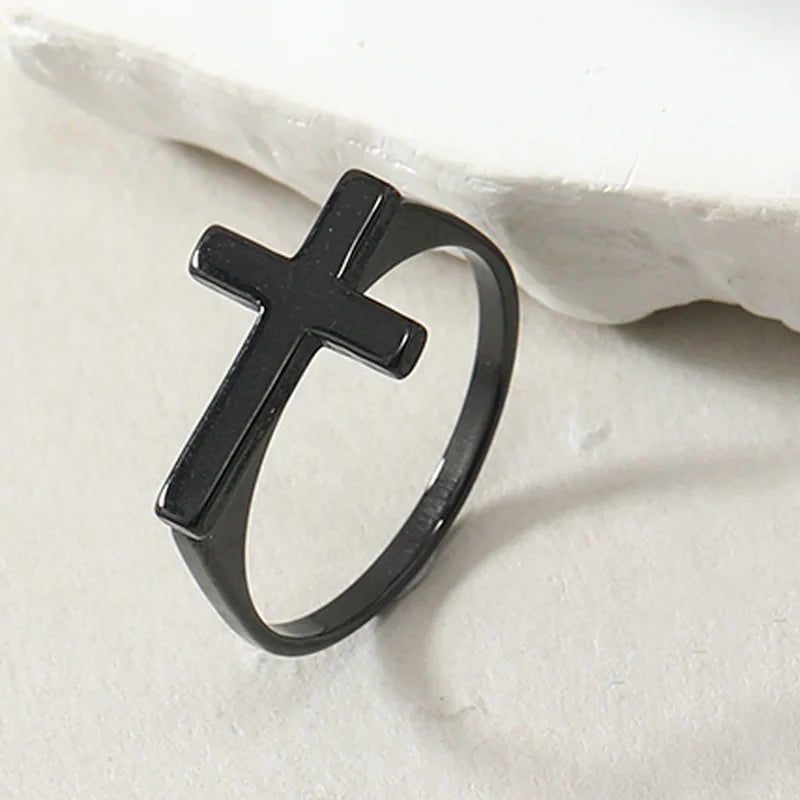Simple Classic Thin Cross Ring For Men Women Stainless Steel Punk Gothic Ring Unisex Accessories Designer Jewelry Christian Gift
